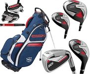 Wilson Prostaff SGI 12 Piece Mens Complete Club Set Golf Package Fitted With Steel Shafted Irons & Graphite Shafted Woods Mens Right HandNew 2022 Exo-Stand Bag Navy/Red/White