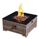 Aweather Outdoor Rattan Gas Fire Pit Table, 12KW Square Propane Gas Fire Pit Table with Lid & Lava Rocks, CSA Certification for Garden, Patio, Deck, Poolside