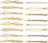 16 Pieces Geometric Metal Hair Pins, Pearls Hair Clips Elegant Hair Barrettes Bridal Gold Metal Bobby Pins Dainty Embellished Bobby Pins for Woman and Girls