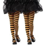 MANZI Children's Striped Tights Opaque Striped Pattern Casual Pantyhose For 2-10 Years,Black/Orange,6-8 Years