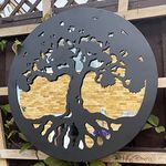 Tree Of Life Garden Silhouette Mirror Round Black Metal Outdoor Nature Decor Art