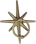 Timeless Splendor - Antique Gold Cast Iron Decorative Starburst Door Knocker - Rustic Celestial Elegance to Give Your Home a Welcoming Entrance - 6.25 Inches High