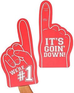 Okuna Outpost 2 Pack Red Foam Fingers #1, It's Goin' Down for Sports Fan Accessories, Cheering, Party Favors, 17.5 Inch Giant Foam Hand