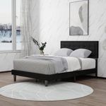 Tuconia Full Size Bed Frame Linen Upholstered Platform with Adjustable Headboard Wood Slats Support No Box Spring Needed Easy Assembly Black