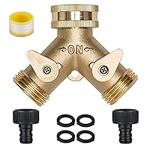 Fohil 2 Way Y Garden Hose Connector,Heavy Duty Brass Tap Hose Splitter for Lawn and Garden, Hose Spigot Outlet Adapter with 2 Valves Plus 4 Extra Rubber Washers 1 Pack