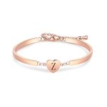 Luluadorn Rose Gold Heart Z Letter Bracelets Engraved Initial Bangle Bracelet for Women Personalized Name Jewelry Birthday Gifts