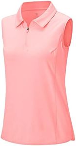 BGOWATU Women's Sleeveless Golf Polo Shirts 1/4 Zip Tennis Tank Tops with Collar UV Protection Quick Dry, Pink, Small