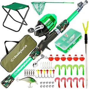 Daddy Go Fish Niños Caña de Pescar telescópica Spincast Combo Silla Plegable Soporte de Varilla Caja de Aparejos Red de Cebo Bolsa de Transporte Niños Niñas - Verde, 4ft