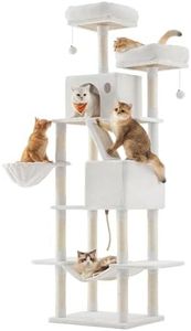 Feandrea Cat Tree, 81.1-Inch Large Cat Tower, Multi-Level Plush Condo with 13 Scratching Posts, 2 Perches, 2 Caves, Basket, Hammock, Pompoms, Cream White UPCT190T01