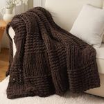 Bunnikins & Clover Brown Classic Knitted Blanket with Chenille Yarn, Chunky Knit Brown Throw Blanket for Bed Living Room Home Decor, 50"x60"