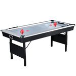 RUP 6ft Air Hockey Table, Premium Silver Playfield, with Folding Metal Legs & Hinges, Complete Accessories Set Included for Adults & Kids