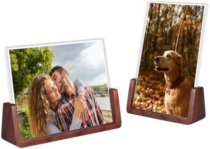 Komimaci 4x6 Picture Frame - 2 Pack, Rustic Wooden Photo Frame with Walnut Wood Base and High Definition Acrylic Glass Covers for Tabletop or Desktop Display (4x6 inch, Horizontal + Vertical)