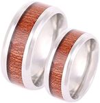 ANAZOZ Promise Rings for Couples Tungsten,Ring Women and Men 8MM Silver Brown Ring with Wood Grain Ring Size Women P 1/2 + Men R 1/2
