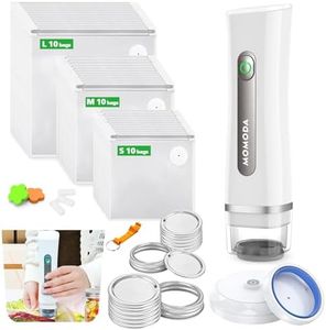 [57 PCS All-in-One Vacuum Sealer & Canning Kit] Handheld Electric Vacuum Pump with Mason Jar Sealers, Reusable Vacuum Bags & Lids for Food Storage & Meal Prep
