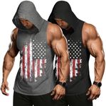 COOFANDY Men's 2 Pack Workout Hooded America Flag Tank Tops Bodybuilding Muscle Cut Off T Shirt Sleeveless