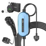 EVJUICION EV Charger Cable Type 2 to 3 Pin Plug 8M, 10A Portable Electric Car Charger 2.3kW, with LED Indicators, IP67/IP65 Type 2 Charging Cable, Included Carry Bag, for Type 2 EVs and PHEVs (Blue)