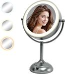 VESAUR 8.5" Unique Black Nickel Lighted Makeup Mirror, 1X/10X HD Undistorted Magnifying Mirror with 3 Color Light, 80 Eye-Care LED Lights Dimmable, 360°Swivel Seamless Glass Vanity Mirror, Gift Box