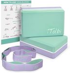 Yoga Blocks 2 Pack with Strap & Guide – Non-Slip EVA Foam Pilates Blocks for Home Workouts, Dance, Ballet, Gymnastics & Stretching Exercise | Ideal Dancer Gifts