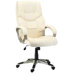 HOMCOM Office Chair, Computer Desk Chair, Faux Leather Swivel Chair with Adjustable Height, Padded Seat and Rolling Wheels for Home Study and Work, Cream White