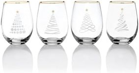 Celebrations by Mikasa Holiday Christmas Trees Stemless Wine, Set of 4, 18 Ounce