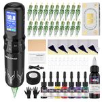 Solong Tattoo Kit 7 Stroke Speeds Professional Tattoo Machine Wireless with 1600mAh Power LED Display Rotary Tattoo Pen with 20pcs Tattoo Cartridges Needles and 7 Multicolor Ink SL-TKE200AUK-1