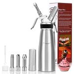 TOWEAR Cream Gun foamer Professional Whipped Cream Dispenser 500 ml Leak-Free Cream Whipper with 3 Stainless Steel Decorating Nozzles & Cleaning Brush (Silvery_)