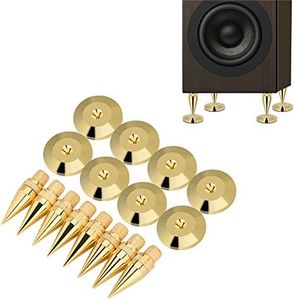 Jadeshay Picos de Aislamiento,8 Pares Puntas de desacoplo de Altavoz Soporte de Aislamiento de Pico de Cobre para Altavoz + Almohadilla de Base para CD Audio Subwoofer Altavoz