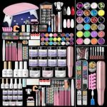 PEACECOLOR 224PC Acrylic Nail Kit with Dirll, 11 Colors Red White Pink Acrylic Powder Set with Gel Polish Nails Kit for Beginners with Everything Home DIY Salon Manicure Tools for Women