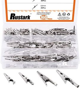 Rustark 160Pcs 28mm 35mm 45mm 53mm Metal Alligator Clips Assortment Kit Small Alligator Clips Silver for Battery Test Lead Electrical Test Clamps
