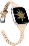 TOYOUTHS Leather Bands Compatible with Fitbit Versa/Versa 2/Versa Lite & Special Edition for Women Men Slim Handmade Weave Wristband Braided Strap Replacement Bracelet Accessories Beige