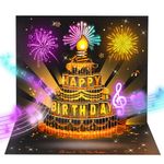 APOTODITO Firework Birthday Cards, 3D Pop Up Greeting Cards, Sound and Light & Blowable Candle on Cake, Greeting Cards, Elegant Birthday Gift for Mum Grandma Wife Husband Women Men (Black&Gold)