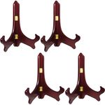 Banberry Designs Wood Easel Plate Holder Folding Display Stands - Rich Dark Brown Mahogany - Premium Quality - Pack of 4 Pieces - 9 Inch