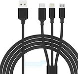 Multi Function Charger Cable,MTAKYI 3M Nylon Braided 3 in 1 Multiple USB Cable with iPhone Micro USB Type C Connector,Compatible iPhone 15 14 13 12 11 XS 8 7 Android Galaxy S9 S8 S7,Huawei,Xiaomi, LG