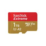 SanDisk Extreme 1TB microSDXC UHS-I, V30, 190MB/s Read, 130MB/s Write, Memory Card for 4K Video on Smartphones, Action Cams and Drones