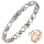 Vicmag Magnetic Bracelets for Women Ladies Titanium Steel Ultra Strength Magnets Bracelet with 3500 Gauss for Women with Gift Box & Removal Tool(Love Heart Design for Ladies)(Silver Gold)