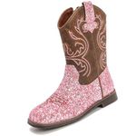 DADAWEN Kids Glitter Square Toe Cowgirl Boots Cowboy Western Boots Side Zipper Mid Calf Riding Shoes Pink 10 UK Child