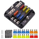 6 Way Blade Fuse Box, 12V/24V Circuit Fuse Holder Box Block with Negative Bus, Car Standard Blade with LED Indicator for Automotive Car Boat Marine Truck