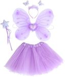 KESYOO Purple Fairy Princess Dress Up Costume Wings Wand Tutu Skirt Headband Butterfly Outfit Party Supplies for Carnival Cosplay Party Favors