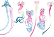 7 Pieces Hair Clips for Girls, Bow Curly Hair Extensions for Kids, Straight Little Girl Hair Clips Accessories for Ponytails Princess Dress-Up