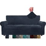 CHELZEN Velvet Couch Covers 3 Seater Thick Stretch Sofa Covers for Dogs Pets Non-Slip Sofa Slipcover Washable Furniture Protector for Living Room (3 Seater, Navy Blue)