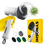 SYNOSHI | Electric Spin Scrubber, Power Cleaning Brush with 3 Replaceable Heads, Cordless Waterproof Scrubber Dual Speed, Perfect for Bathrooms, Showers, Tile, Cars, Floor White 4.5 x 7 in