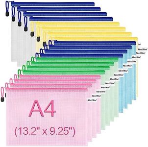 MerryNine 20 Pack A4 Mesh Zipper Pouch Document Bag, MerryNine Letter Size Waterproof Document Pouch for School Office Supplies, Cross Stitch File Folders Organizing Storage A4 Set (Mixed Color)