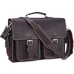 Polare 17'' Mens Full Grain Leather Laptop Briefcase Business Messenger Bag Satchel