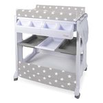 My Babiie Baby Changing and Bath Unit - from Birth to 11kg, Nursery Changing Station with Mat for Newborn, Infant Table with Water Basin and Storage - Grey Stars