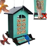 Bid Feeder Squirrel Proof for Outdoors: 6LBS Large Capacity Hanging Bird Feeder,Green Metal Wild Bird Feeder for Cardinal, Blue Jay,Outside,Garden