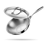 Stahl Artisan Triply Stainless Steel Wok with Lid, Deep Frypan Induction Base, Stir Fry Wok,Induction & Gas Stove Compatible, 2.4 L, 24 cm