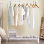 Vivo Technologies Metal Clothes Rail Stand with Hanging Rail and Storage Shelf, Clothes Rack Clothing Rails for Bedroom White