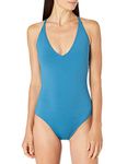 Catalina Women's V Neck Back Detail One Piece Swimsuit, Blue, X-Large