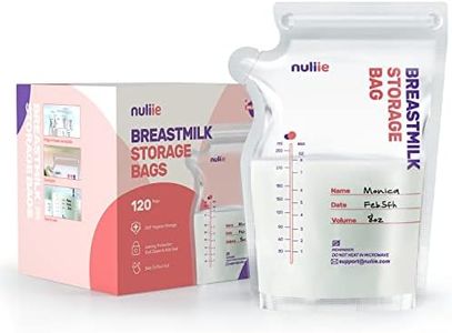 Nuliie 120 Pcs Breastmilk Storage Bags, 8 OZ Breast Milk Storing Bags, BPA Free, Milk Storage Bags with Pour Spout for Breastfeeding, Self-Standing Bag, Space Saving Flat Profile