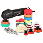 SPTA Mini Polishing Machine Buffer Rotary Polisher Auto Detailing Superpolish with 27Pcs Detail Polishing Pad Mix Size Kit Buffing Pad and 75mm ,100mm,140mm M14 Thread Extension shaft